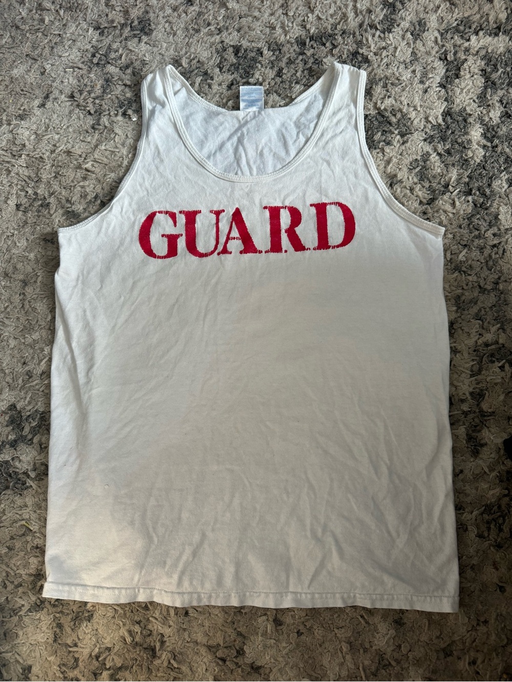 Vintage Gildan White Tank Top with Red GUARD Print